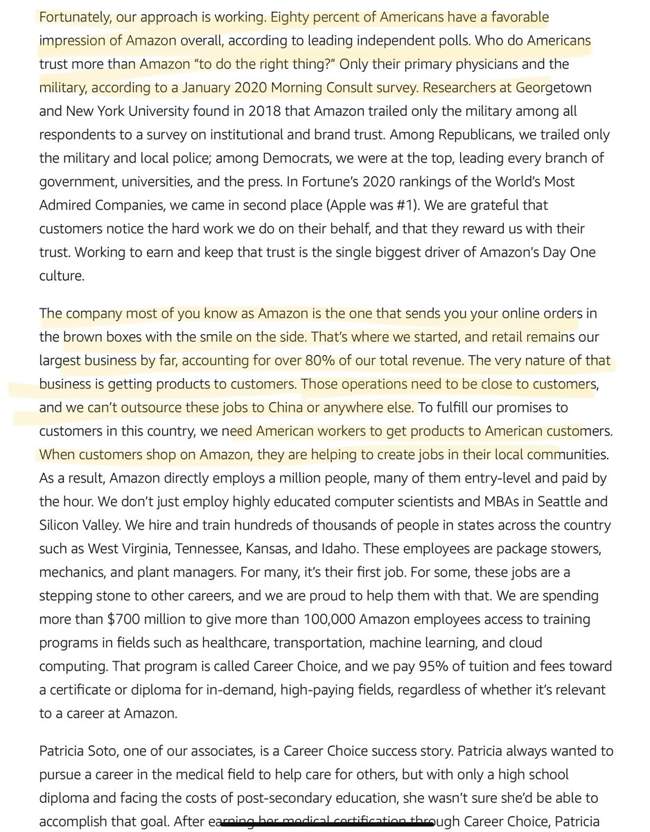 5/ The fact that 80% of Americans like Amazon––and TRUST Amazon “do the right thing”*only their personal doctor or the U.S. Military more... *ps when was the last time you had a dispute with Amazon not in your favor (so savvy + long-term wise)We can’t outsource to China.