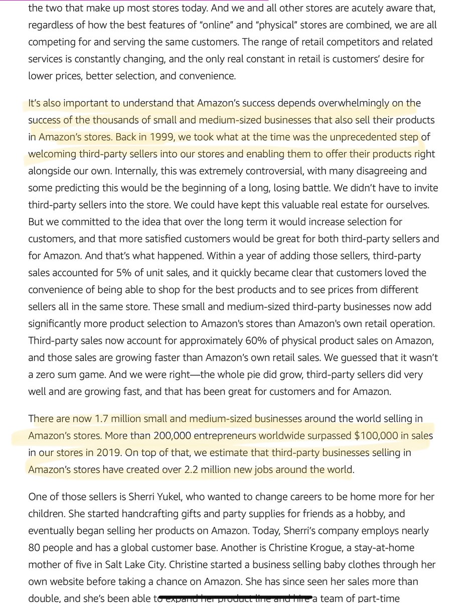 7/ Great part about how Amazon NEEDS small business to succeed. It does not want to like, you know, crush them, it wants the 1.7M SMBs + 200,000+ entrepreneurs to grow...