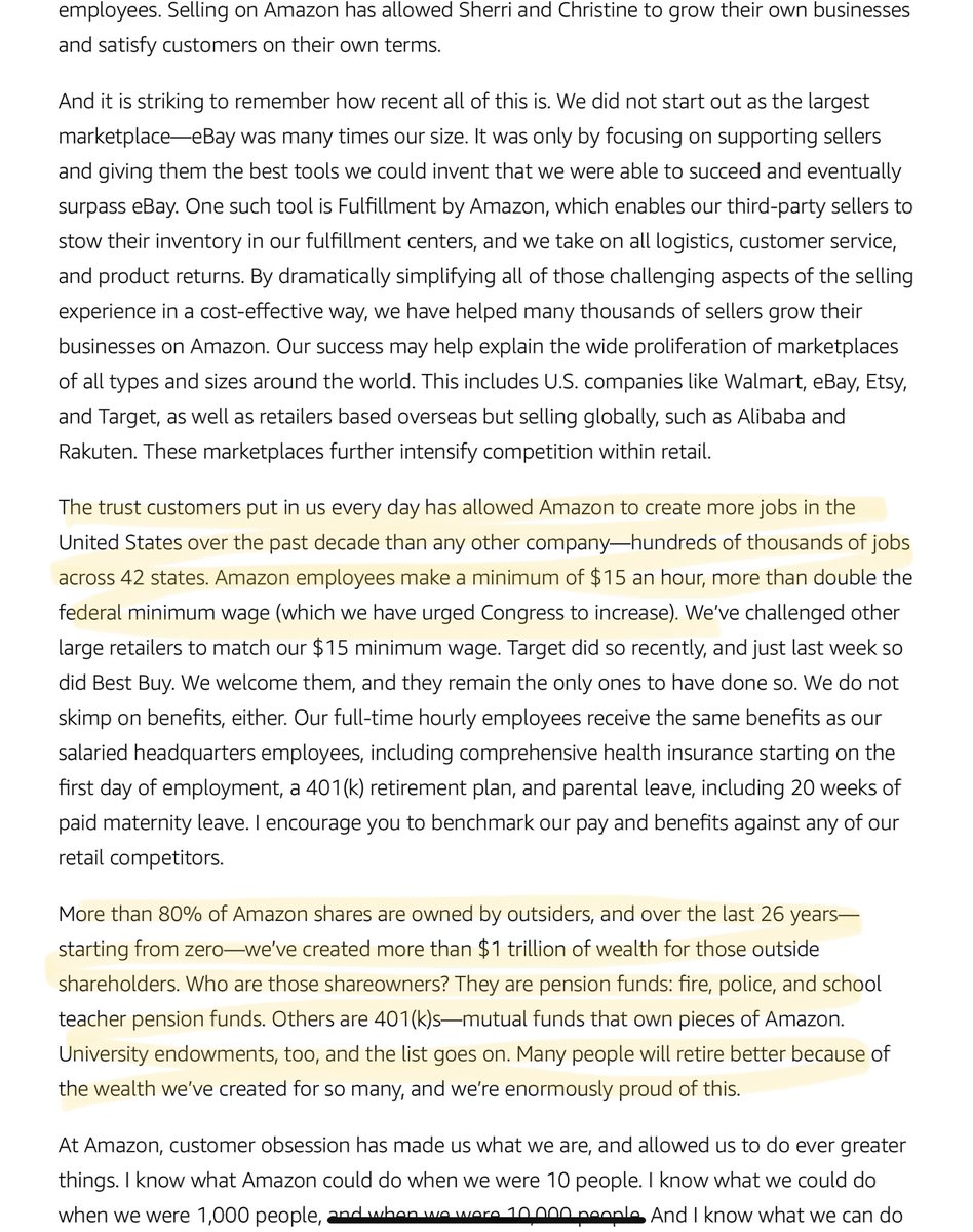 8/ TRUST is the ultimate currency––and it can be gone in a moment. Here Jeff talks to wages + workers––albeit briefly as this is where he WILL take heat + tought questionsThen he turns to the pensions, teachers, fire, police retirement plans + others who own 80% of Amazon