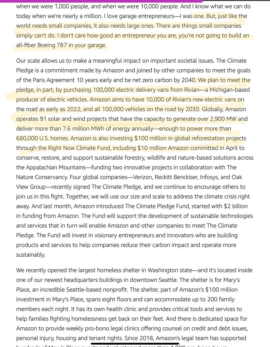 9/ He then turns to the environmental efforts––by far the biggest impact for the environment will be trucking (NOT Tesla)––and Amazon will have the biggest autonomous fleet––and has more solar + wind installs too (crazy but true).