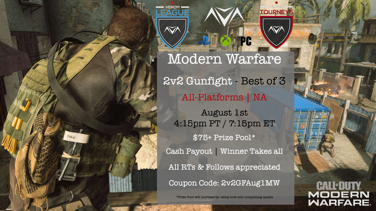 vnmTourney's tweet photo. Congrats to our 2v2 #ModernWarfare 1nD SnD All-Platform - 8pm ET 🏆#vnmChamps 

 Team’s Name🥇 ZoD  

Link(s)/@ 🗣   @nate38002077
https://t.co/w2nxlXNeTl
https://t.co/4i0twC4Ue2

Follow da #vnmChamps #vnmNews #GameON https://t.co/ZWn0Q98Qg9