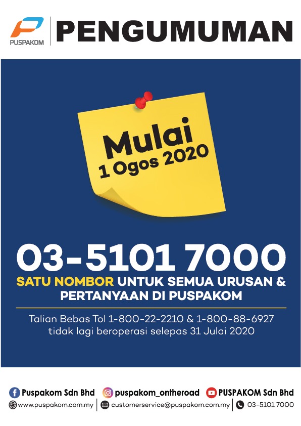 Sila hubungi kami melalui 03-5101 7000 Mulai 1 Ogos 2020.