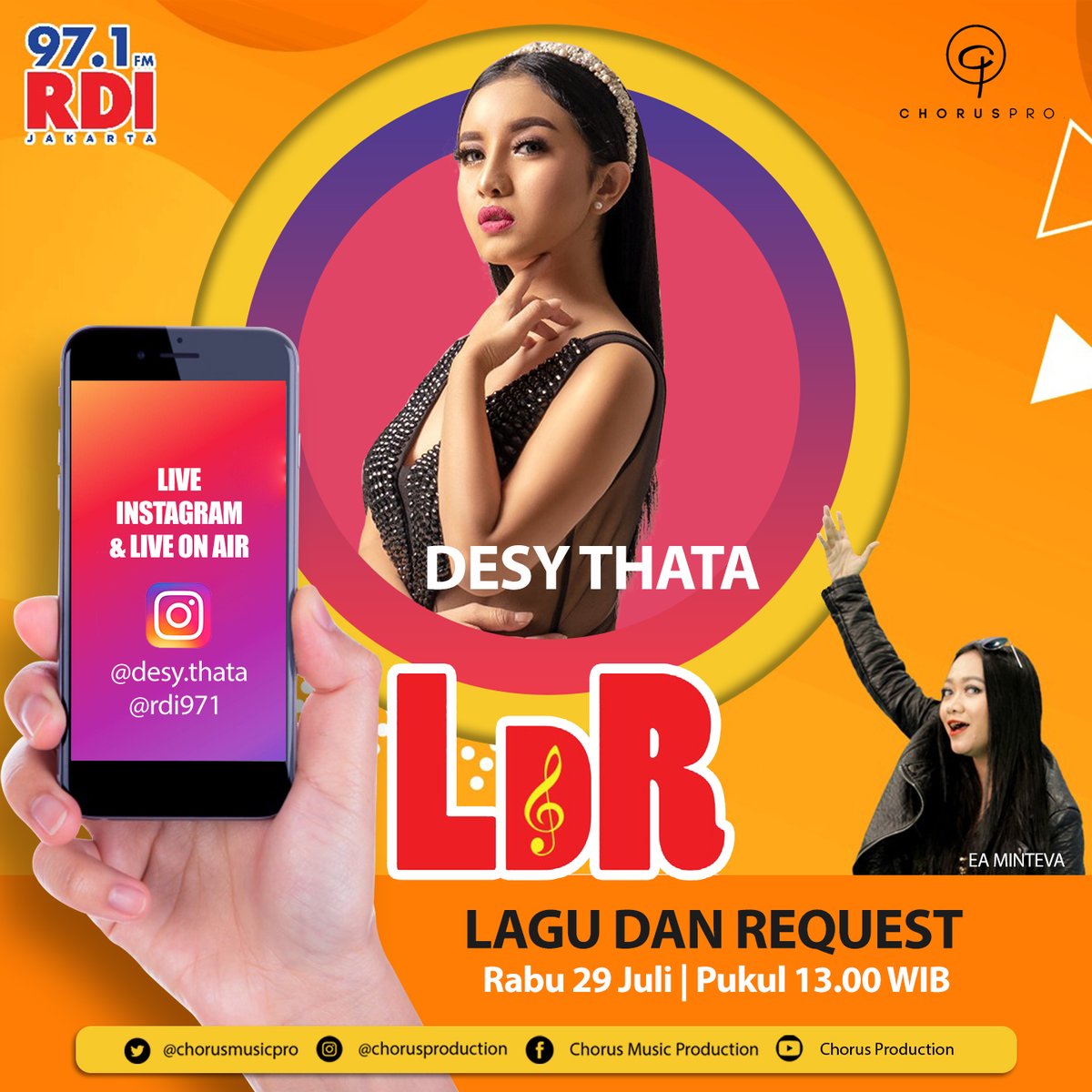 chorusmusicpro's tweet photo. Siapa yah yg kemarin Nanyain @desy.thata , katanya Kangen ?
Nah Buat Ngobtin rasa kangen kamu, Mimin kasih Info nih , Siang ini Jam 1 #desythata bakal Live Instagram dan Live On Air dengan @rdi971 🙂 .
Simak Keseruanya !
.
#chorusmusic
#chorusproduction
#chorusmusicindonesia https://t.co/Y1cvSoysfY