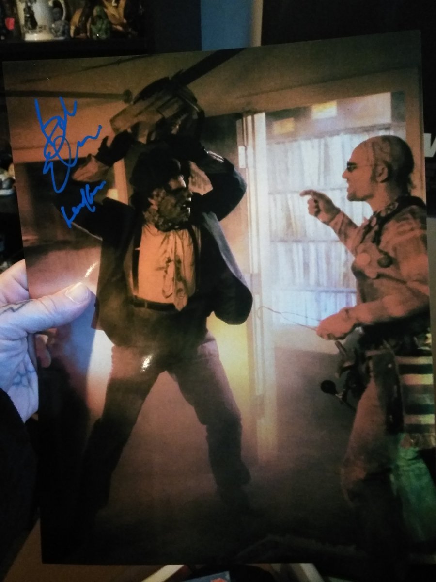 One of my favorites. 11x14 metallic photo signed by the great #BobElmore #Texaschainsawmassacre2 @choptopmoseley #choptop #leatherface #tcm