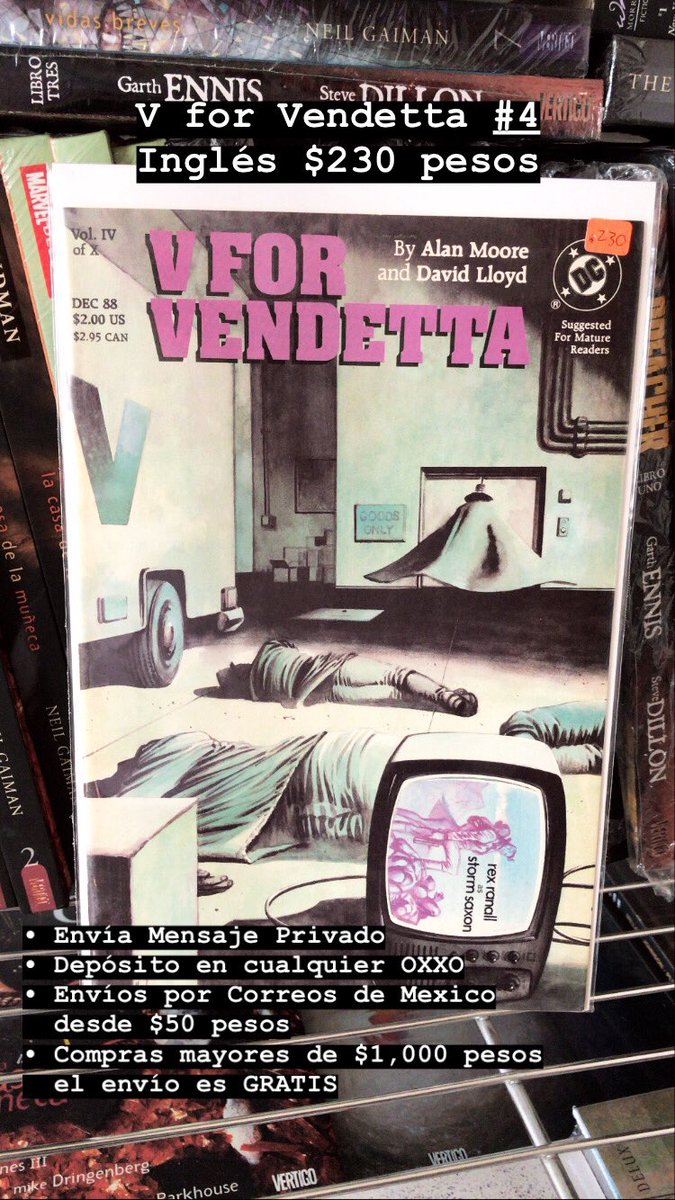 FansDCVertigoMX's tweet photo. Elige tus cómics y libros favoritos en nuestras historias de #instagram, manda mensaje privado para detalles de depósito y recíbelos bien protegidos a la puerta de tu domicilio. Estamos como @vertigocomicsmexico 

#comicbookstore #vforvendetta #alanmoore #davidlloyd https://t.co/7YoWnmxYzT