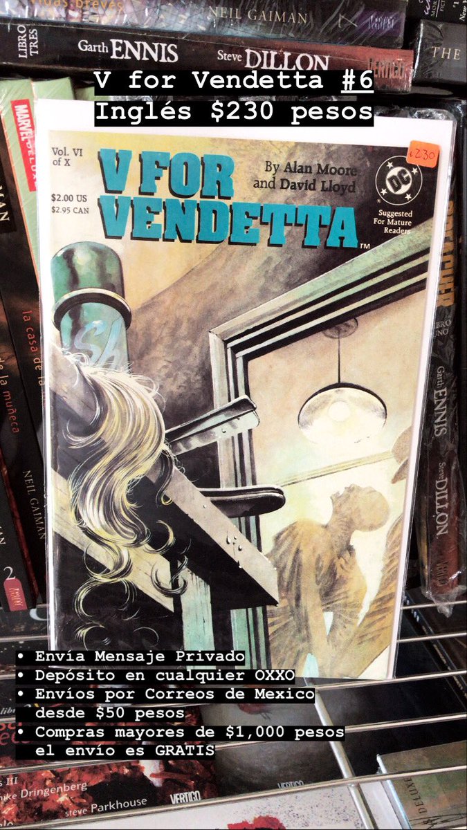 FansDCVertigoMX's tweet photo. Elige tus cómics y libros favoritos en nuestras historias de #instagram, manda mensaje privado para detalles de depósito y recíbelos bien protegidos a la puerta de tu domicilio. Estamos como @vertigocomicsmexico 

#comicbookstore #vforvendetta #alanmoore #davidlloyd https://t.co/7YoWnmxYzT