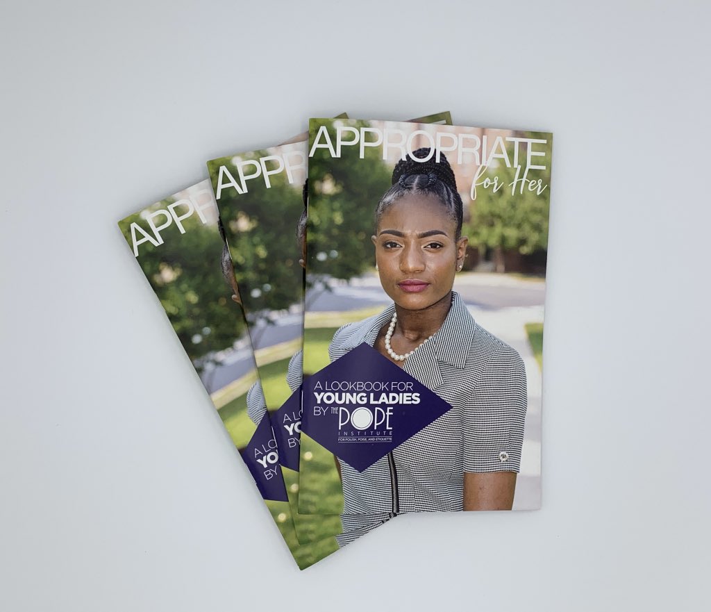 PopeInstitute's tweet image. Want to ensure you’re #alwaysAPPROPRIATE for the occasion? Then check out our Lookbook! Glossy, hardcover, 32 pgs. High quality. Covers 8 attire categories &amp;amp; a "Did You Know" section. Perfect for young ladies in HS, college, &amp;amp; new college grads. thepopeinstitute.com/pope-store/
#gotPOPE