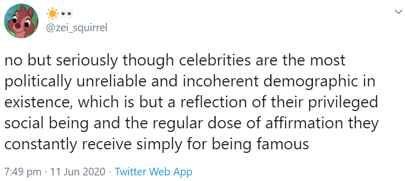 also, don't confuse exploiting moments like these to help advance our cause with investing your faith in this or that celebrity. as I've said before, echoing brother malcolm's comments about celebrities: