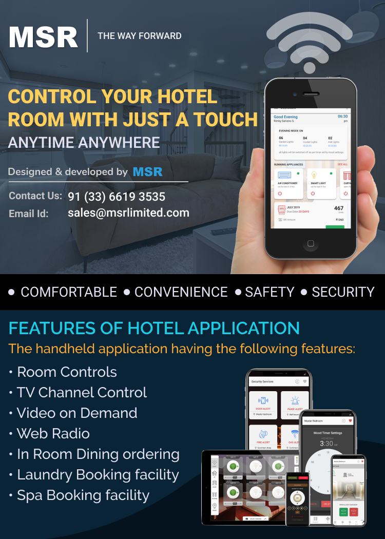 #MSR Control your hotel room with just a Touch #Comfortable #Convenience #Safety #Security #Handheldaplication #Roomcontrol #TVcontrol #Videoondemand #Webradio #Inroomdining #Laundrybooking #Spabooking #Hotelapplication #Smarthotels #Smartler #MSR