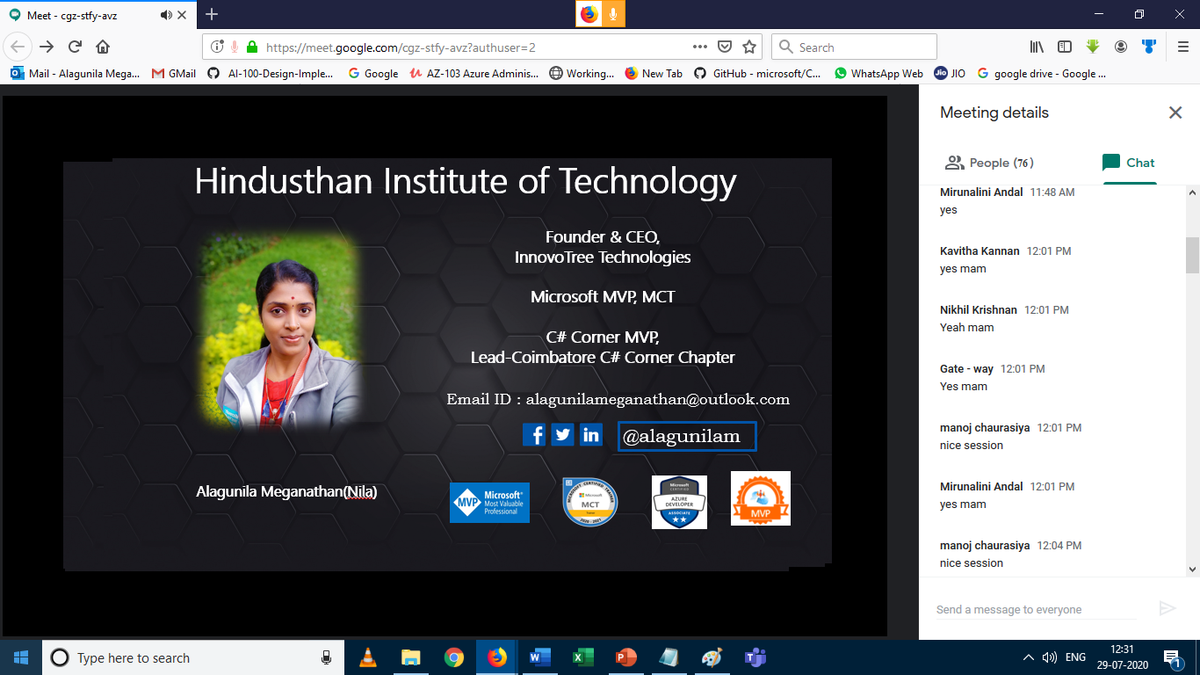 alagunilam's tweet photo. Today I have the delivered the webinar for the Faculties (Faculty Development Program) on "Exploring Cloud Infrastructure with Microsoft Azure" at Hindusthan Institute of Technology, Coimbatore.
#IndiaMVP #indiabuzz
#Azure https://t.co/GvLgHJffbT