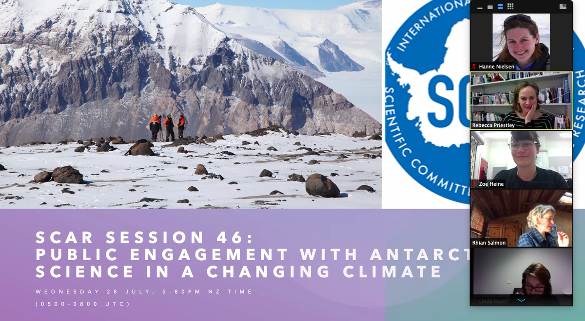 WideWhiteStage's tweet image. #Session46 in #SCAR2020: Public Engagement with Antarctic Science in a Changing Climate is now underway!(0500-0800 UTC) Great to see so many familiar faces and get caught up on the latest #Antarctic #scicomm