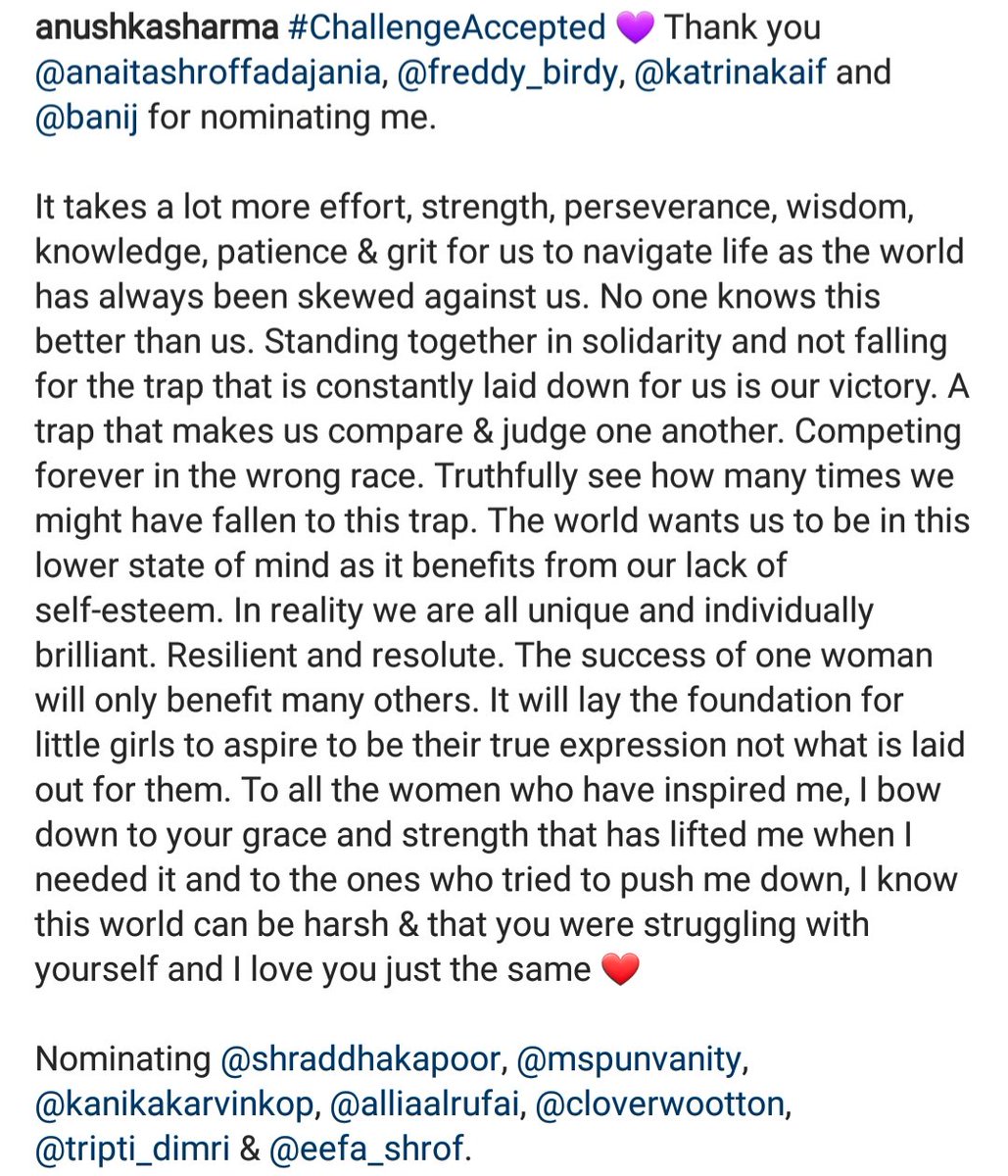 AnushkaSFanCIub's tweet photo. "To all the women who have inspired me, I bow down to ur grace &amp; strength that has lifted me when I needed it &amp; to the ones who tried to push me down, I knw this world can be harsh &amp; that u were struggling with urself &amp; I love u just the same ❤️" - @AnushkaSharma via Instagram 💕 https://t.co/NRRjdvbP0X