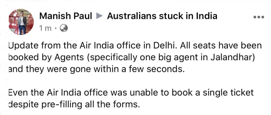 mendirattaravi's tweet photo. @AusHCIndia @AusHCIndia @HardeepSPuri its a joke-playing with desperate Aussie's lives&amp;emotions under significant financial and mental distress. AHC must have known about AI flights but didn't bother to advise us. Paid $2950(1200 more than AI); Now not even a single AI ticket could be booked https://t.co/RT2CDncXdY