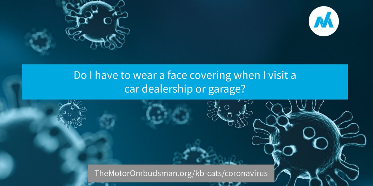Motor_Ombudsman's tweet photo. #DidYouKnow that it is now compulsory to wear a face covering when visiting a garage or #car dealership? Read more about this and other Q&amp;As in the COVID-19 section on our Knowledge Base at: https://t.co/TbF6T5Pr0I https://t.co/drP1MLVQ5A