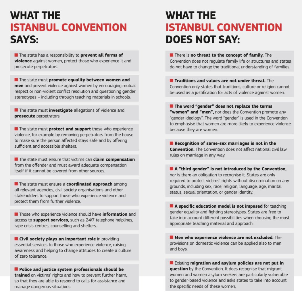 But here is a tweet long summary about what Istanbul Convention is.Istanbul convention is focused on preventing domestic violence, protecting victims, and prosecuting accused offenders and creates a comprehensive legal approach to combat violence against women.