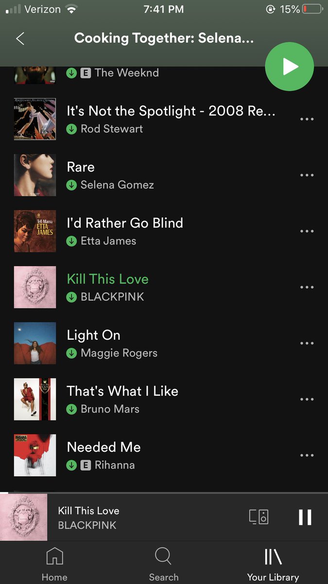 Selena has added BLACKPINKs ‘Kill This Love’ on her cooking playlist as she did with Trevor Daniels ‘Past Life’ before their collaboration came out.  https://open.spotify.com/playlist/37i9dQZF1DXbsBJjB1rYeM?si=SPNdR6jqS1WG30y5YZ84yA