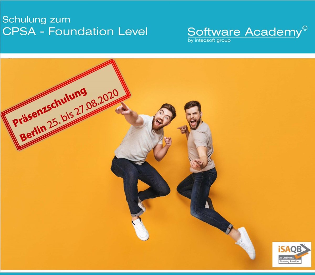 intecsoft's tweet photo. Training zum "Certified Professional for Software Architecture - Foundation Level" vom 25. bis 27.08.2020 in BERLIN
Melden Sie sich bis 10.08.2020 an und sichern Sie sich 10 % Last-Minute-Nachlass. https://t.co/EVwh15X9nf