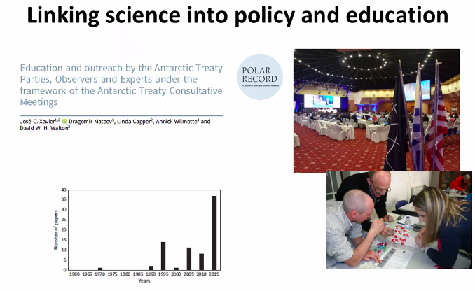 WideWhiteStage's tweet photo. Hearing from José Xavier about the importance of #education & #outreach within the #policy arena (eg. steep rise in papers on the topic tabled at #antarctic treaty meetings) #SCAR2020 #session46 @Polar_Research @polareducators @antarcticassag #SciComm https://t.co/BaqhTdS1jq