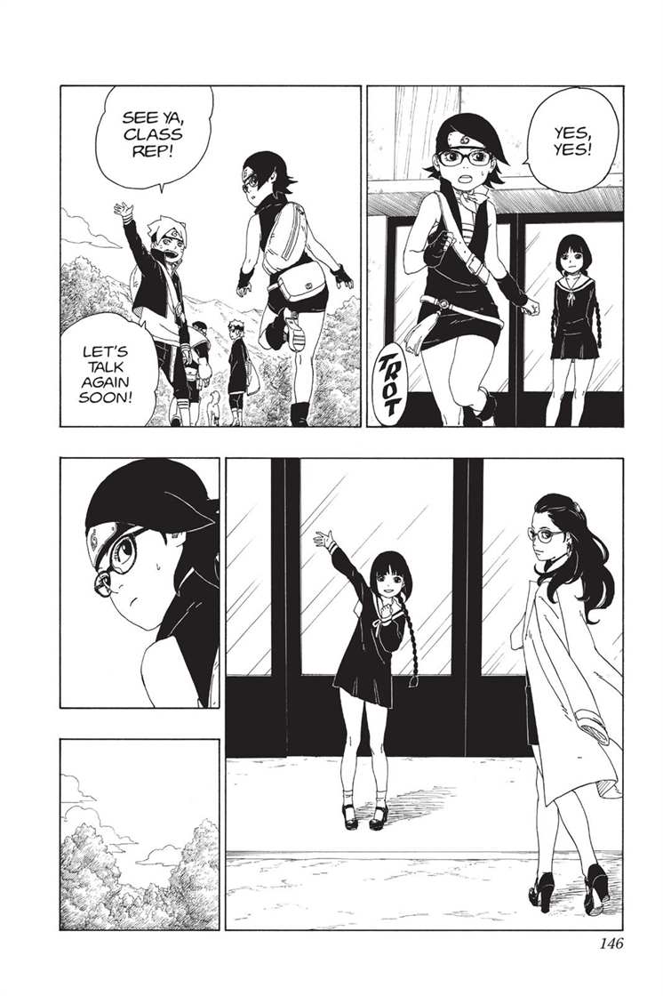 Sarada reaction. She looks annoyed/confuse when sumire said it. Even when the conversation end, there is 1 panel with sarada's expression shown. It's different than when sakura knows hinata likes naruto. Sakura support hinata after she knows that hinata likes him.