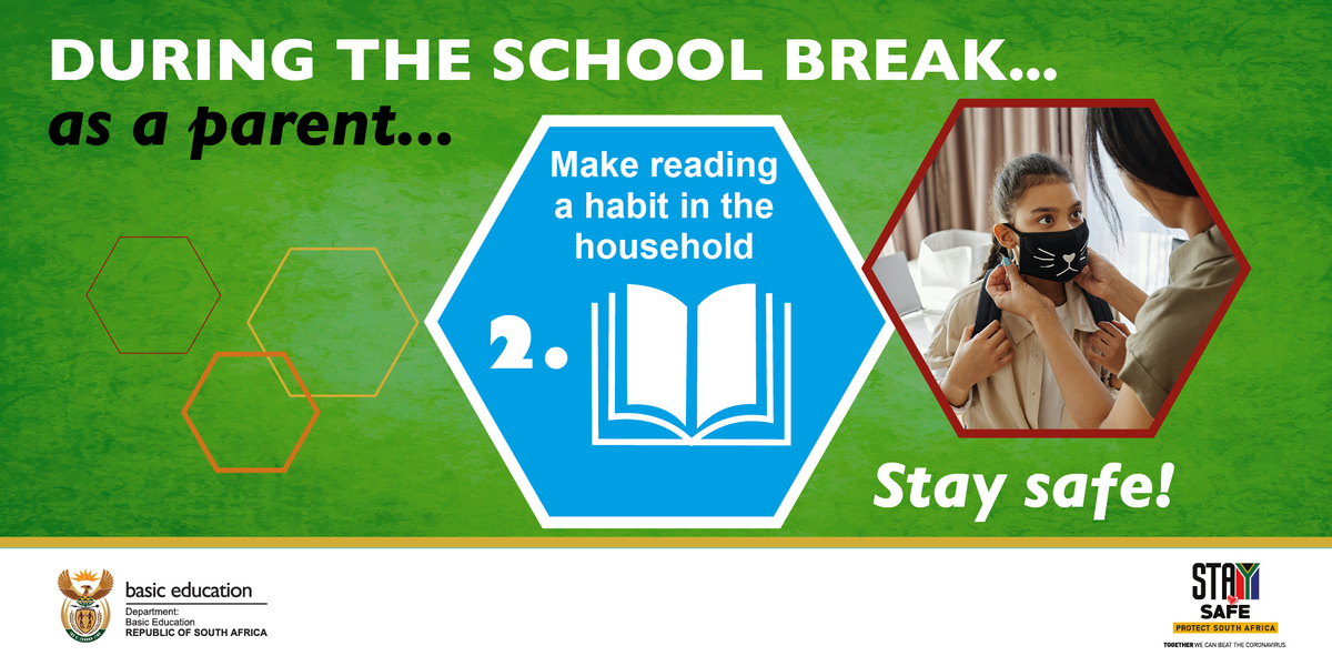 DBE_SA's tweet photo. During the school break its important for parents and caregivers to continue to make reading a habit in their households, and to encourage children to continue reading over this period
#SchoolBreakSA #StaySafe https://t.co/BmpXvEbCbT