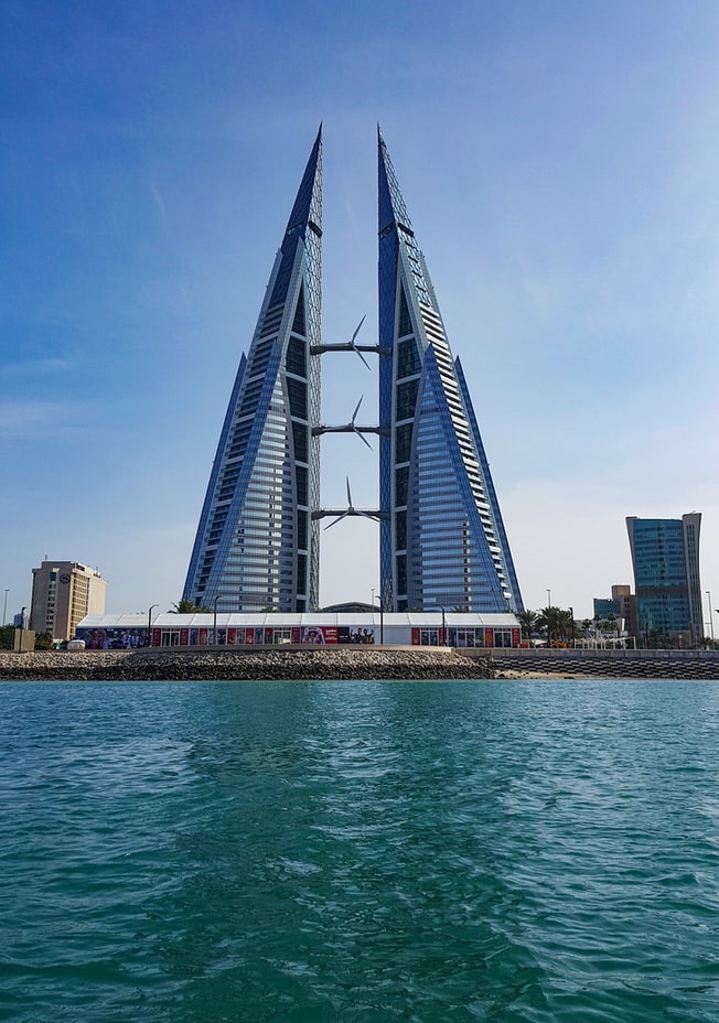 Manama, Bahrain – although their World Trade Centre is now 12 years old this building always looks contemporary.  An iconic image perfect for film.

 Credit@ sonnysaguil