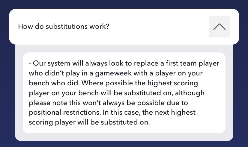 6). Use your bench!  The rules for subs are that you will get your highest scoring sub auto subbed in if one of your outfielders doesn’t play (and it doesn’t breach the formation rules).