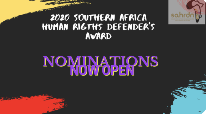 <a href="/SAHRDNetwork/">SouthernDefenders</a> is seeking nominations for HRDs - an individual or organization that has demonstrated an exceptional commitment to human rights defending. 
#2020HRDAward
To nominate please follow the link below. 
southernafricadefenders.africa/2020/07/21/202…