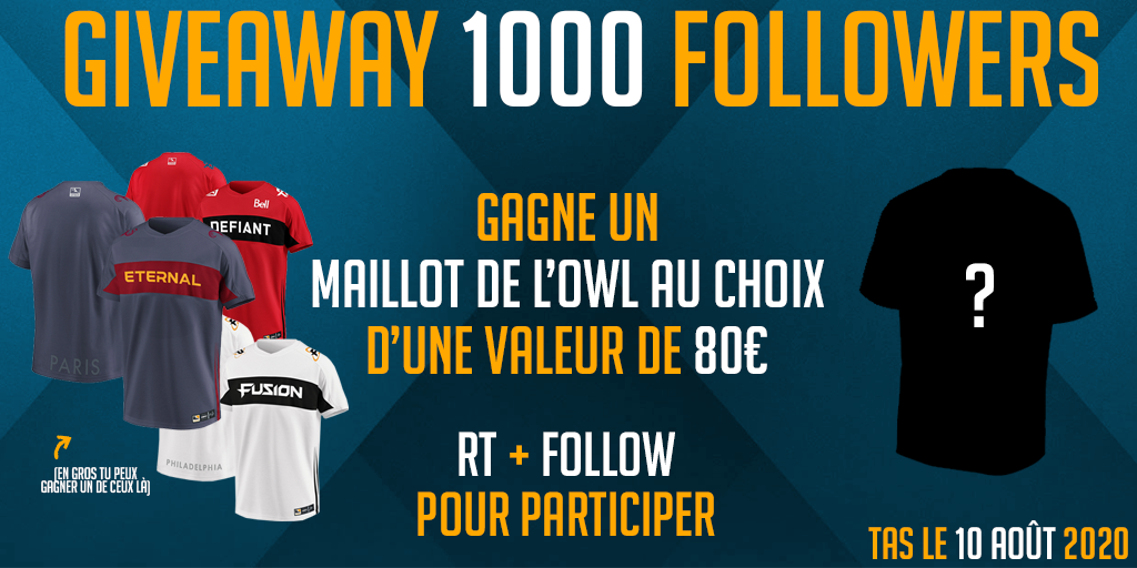 J'suis content et j'ai envie de vous faire plaisir ! Pour célébrer les 1000 followers, je marque le coup avec un giveaway qui j'espère vous plaira ! 

Un maillot de l'OWL S3 non floqué au choix à gagner ! 🔥

RT + FOLLOW ( <a href="/DamS_OW/">DamS</a> ) pour participer !
