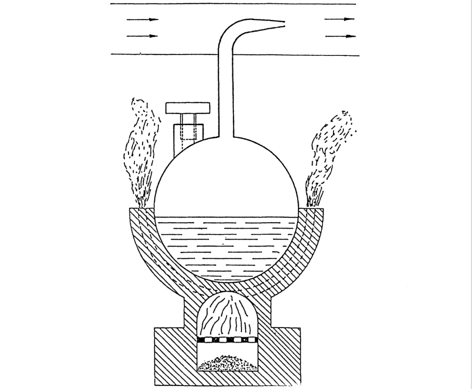 Ayanz's solution was a steam injector (pictured). Pressurised steam was funnelled up a narrowing tube, to enter an air pipe at an angle. The steam created a powerful sucking effect behind it, thus rapidly drawing deadly gases out of the mine via the air pipe.