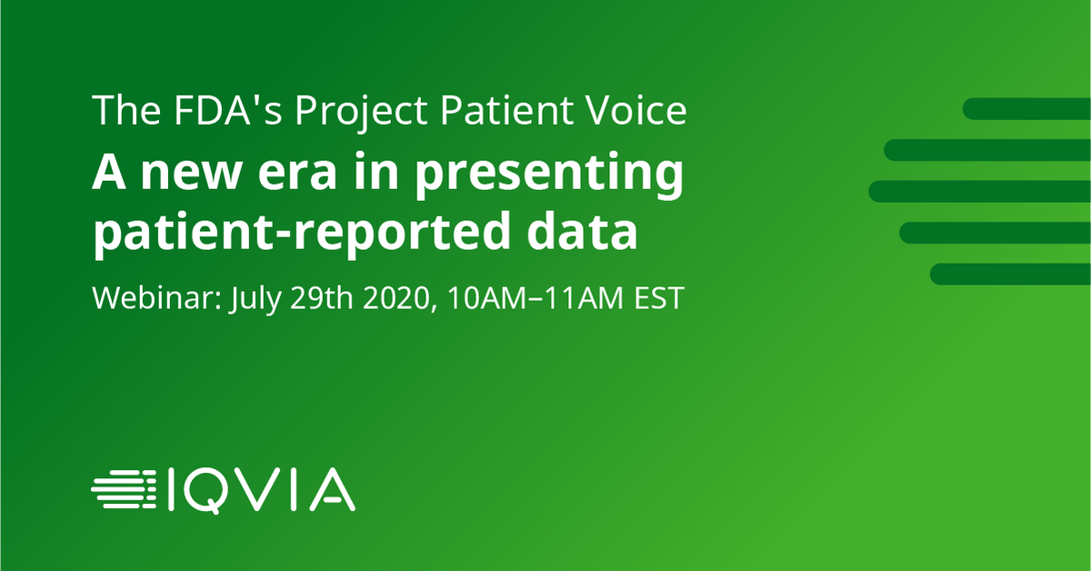 IQVIA_global's tweet photo. ⏰[Starting in 2 hours] ⏰Our expert speakers are looking forward to today's webinar on @US_FDA #ProjectPatientVoice. Join us to hear about the initiative, what it means for the future of drug dev &amp; how it will affect you! >> https://t.co/W8ovg42GNu 

#Oncology #Clinicaltrials https://t.co/3FNoe5WxQh