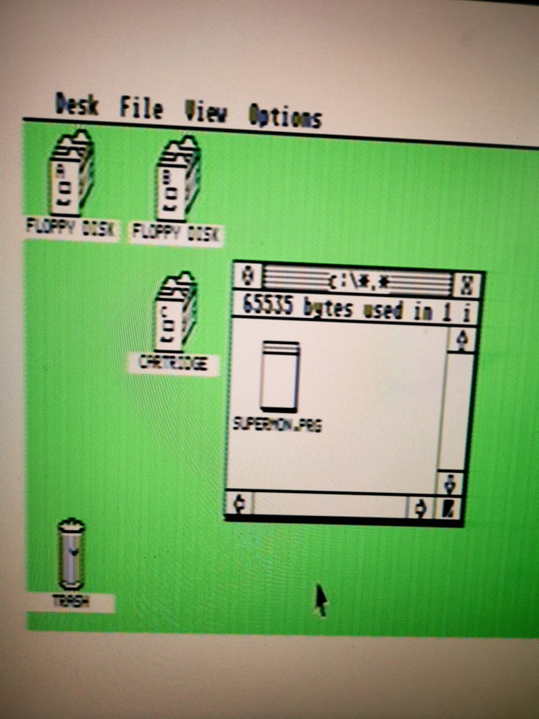 Mug_UK's tweet photo. The cartridge icon shows its contents on the #MegaSTE desktop. I wonder what SUPERMON.PRG does? Not a disassembler I remember using, as I preferred Easyrider BITD. https://t.co/xGhYUdhdZW