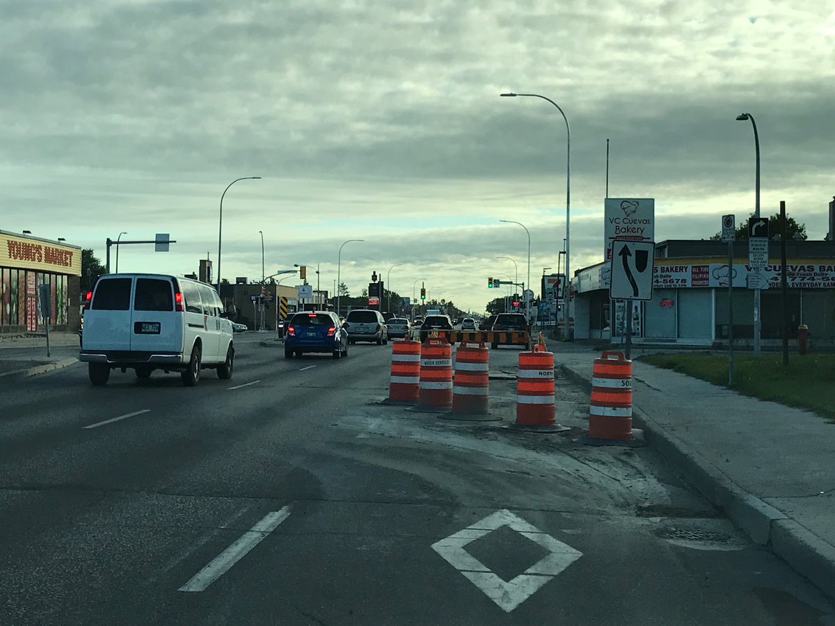 CtvTara's tweet photo. Northbound McPhillips &amp; Mountain Ave, keep left to avoid these barricades @CTVMorningWPG  @ctvwinnipeg https://t.co/K35tIkPddO