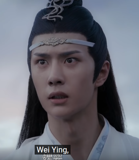 Wei Wuxian starts crying again.Lan Wangji pleads.Wei Ying does not come back. He backs away to the edge of the cliff.
