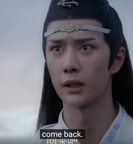 Wei Wuxian starts crying again.Lan Wangji pleads.Wei Ying does not come back. He backs away to the edge of the cliff.