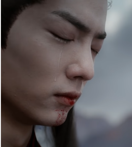 Wei Wuxian starts crying again.Lan Wangji pleads.Wei Ying does not come back. He backs away to the edge of the cliff.