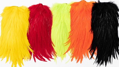 Our grade2 dyed genetic saddles, these are great value &amp; superb quality, now available dyed in Black, Chartreuse, Hot Orange, Red &amp; Yellow. Ideal for Salmon &amp; Seatrout flies as well as wets, predator flies and much more...