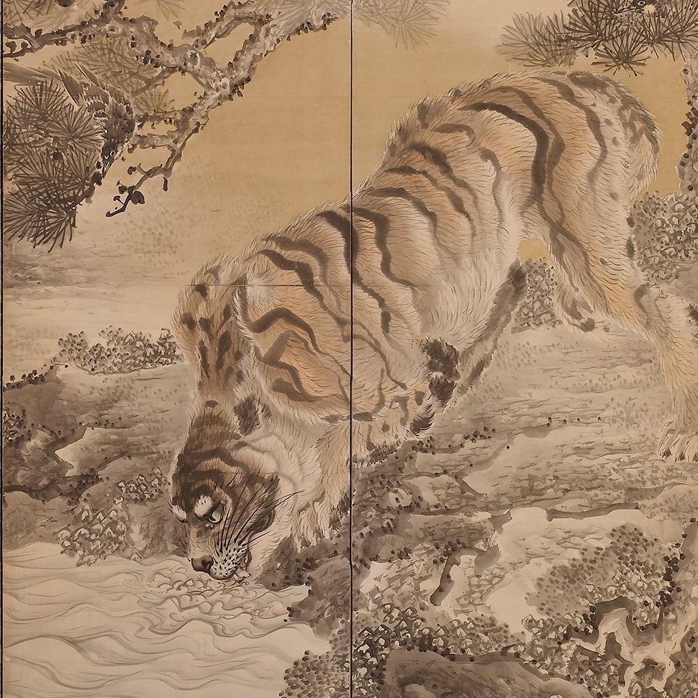 AshmoleanMuseum's tweet photo. Happy #InternationalTigerDay! Here are two details from a six-fold screen depicting tigers by Kishi Ganku, Japan, 1749–1838. This screen was made with ink, gold paint and light colour on paper #TigerDay https://t.co/SXWHlVXd5N
