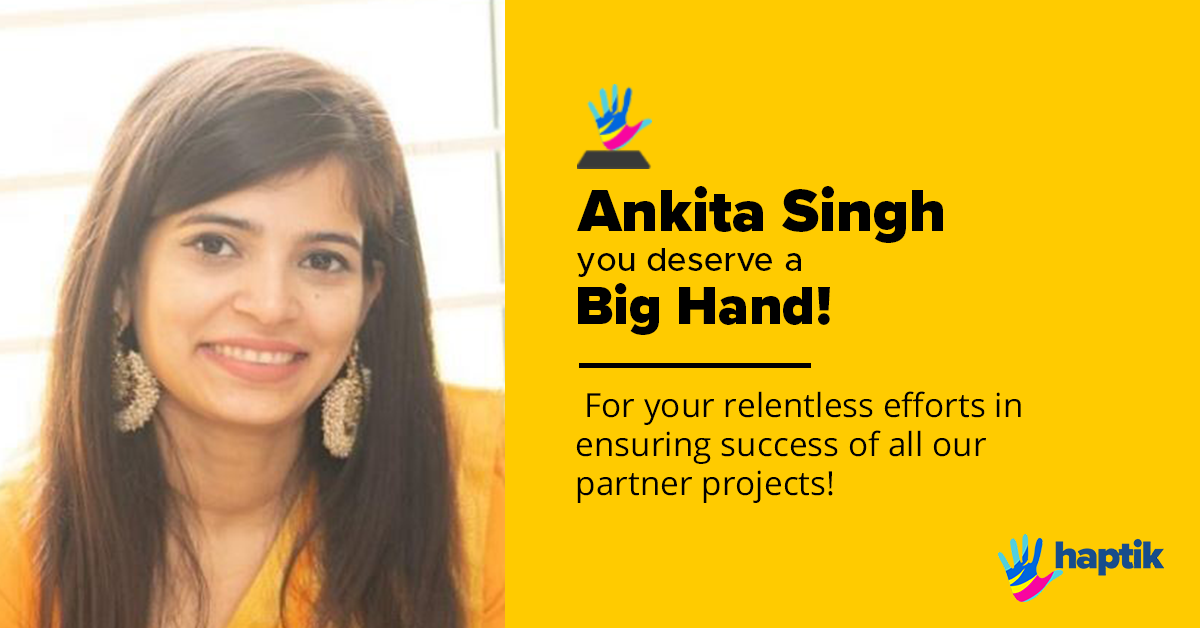 haptik's tweet photo. Here is our new winner! We congratulate Ankita Singh on winning the Big Hand award this time. We admire your passion for enabling conversations for some of the largest enterprises of the world. Here's to more conversation! @amiiAnkita
#HumansOfHaptik #EmployeeRecognition https://t.co/r2AHdjJybi