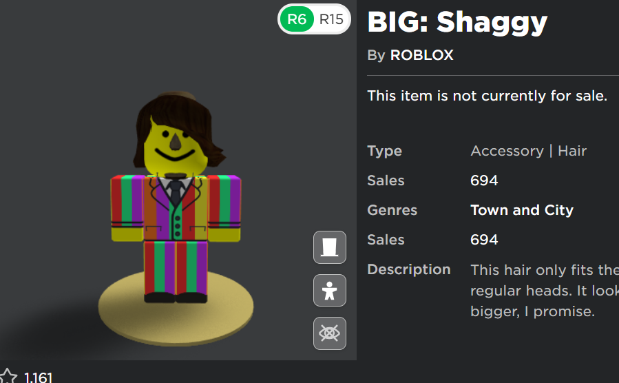 Robux Shaggy is sized too big causing it to not fit on the head