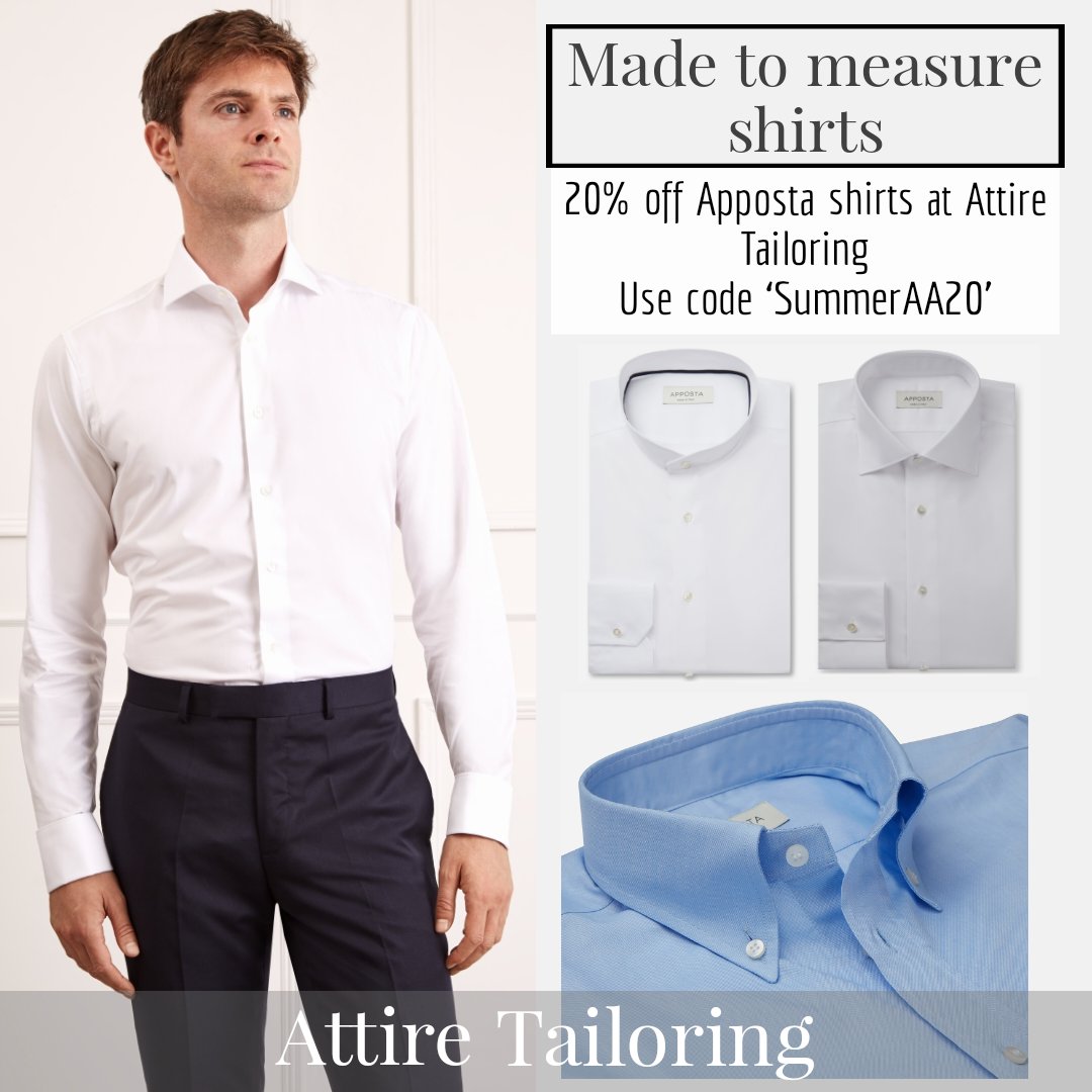 20% off Apposta shirts at Attire Tailoring on all purchases until 23rd August.
Use code 'SummerAA20'

Apposta entirely made in Italy with the care and experience of those who have been making shirts for over a century.
#madetomeasure #shirts #weddings #grooms #mensfashion #mens