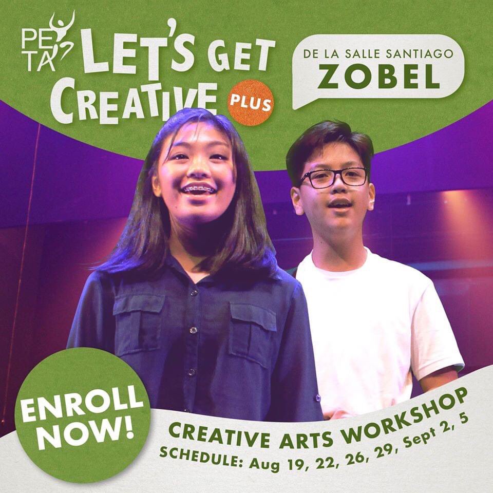 petatheater's tweet photo. Did you know that we can also handle an exclusive e-workshop program for your school? Our partner De La Salle Santiago Zobel School has already opened their registration for their PETA #LetsGetCreativePLUS Zobel workshop. Get in touch with us via 0917-804-2618 for more details! https://t.co/S8LrR9k57N