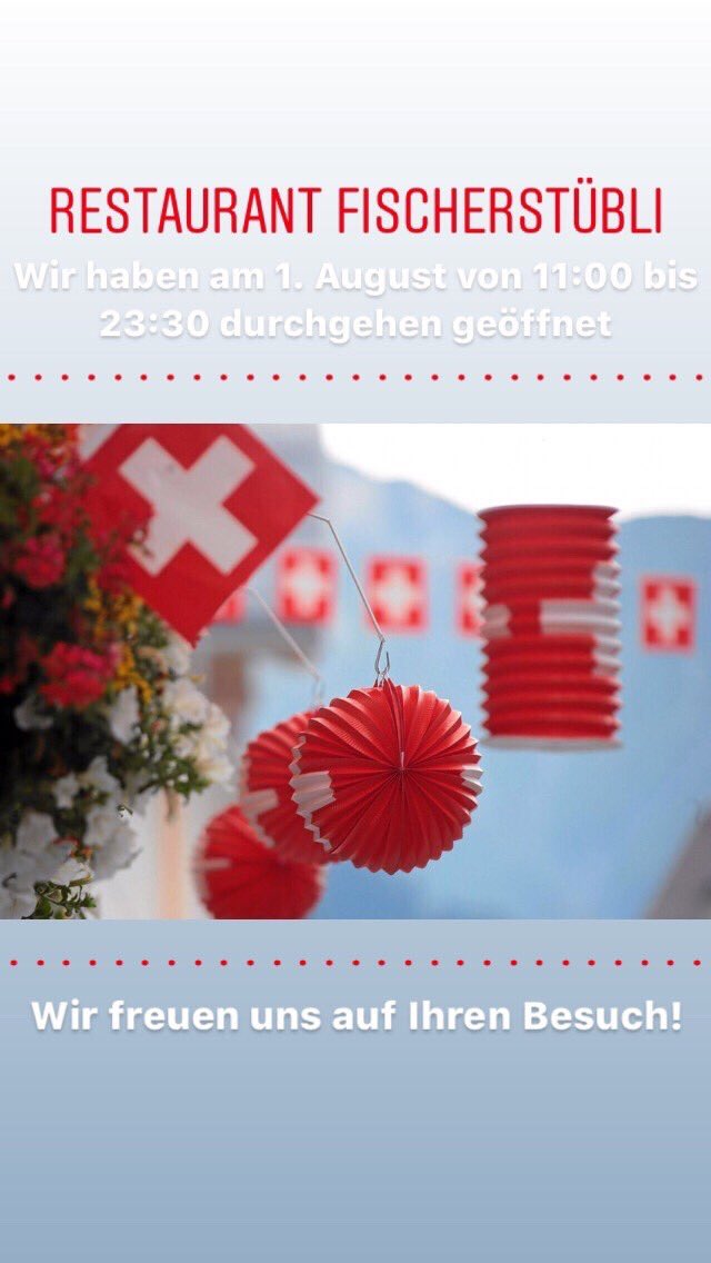 fischerstubli's tweet photo. Wir haben am 1. August von 11:00 bis 23:30 durchgehen geöffnet.
Wir freuen uns auf Ihren Besuch!
Fischerstübli-Team
#fischerstübli #mattenquartier #Schweiz #Bern #restaurant #Essen #nationalfeiertag #🇨🇭 https://t.co/AEbOd9Md7P