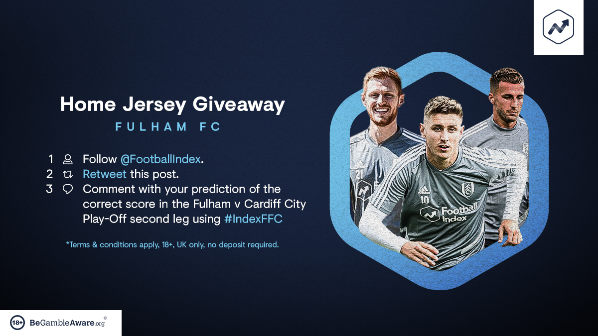 Football Index (@footballindex) on Twitter photo We're back <a href="/FulhamFC/">Fulham Football Club</a> โช๏ธ
There's a home shirt up for grabs ๐
To enter: Simply follow, RT and reply to this tweet predicting the score of the play-off second leg against <a href="/CardiffCityFC/">Cardiff City FC</a> using #IndexFFC
You have until kick-off tomorrow to enter ๐จ
Good luck ๐ค We're back <a href="/FulhamFC/">Fulham Football Club</a> โช๏ธ
There's a home shirt up for grabs ๐
To enter: Simply follow, RT and reply to this tweet predicting the score of the play-off second leg against <a href="/CardiffCityFC/">Cardiff City FC</a> using #IndexFFC
You have until kick-off tomorrow to enter ๐จ
Good luck ๐ค