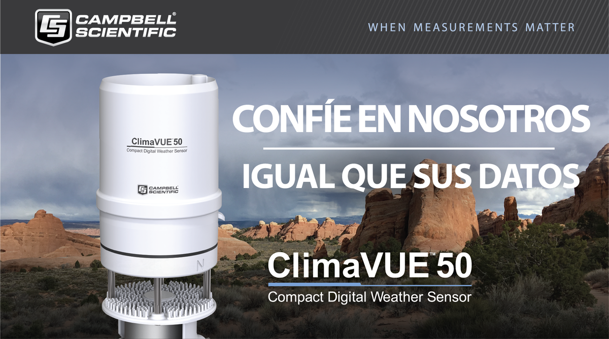 campbellsci_es's tweet photo. El #ClimaVUE50 es el nuevo sensor todo en uno en el que puede confiar. No requiere configuración e incluye un sensor de inclinación que garantiza #mediciones precisas a lo largo del tiempo. Vea más en: https://t.co/TWybBkBXaV
#WhenMeasurementsMatter, confíe en #CampbellSci https://t.co/gpSqfs2HzL