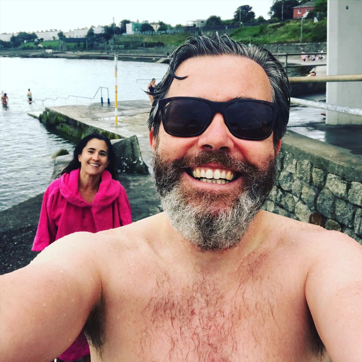 DunleavyBernard's tweet photo. Swim No.83...a great morning to combine a primary school reunion with @mariannegill and a dip before breakfast! #100SwimsIn2020 #17SwimsToGo #29thJuly #15MinuteSwim #SociallyDistantSwimming #Seapoint #Monkstown #CoronaIreland #TheStoics #coldwaterswimming @DLRTourism https://t.co/FCycnAfZS5