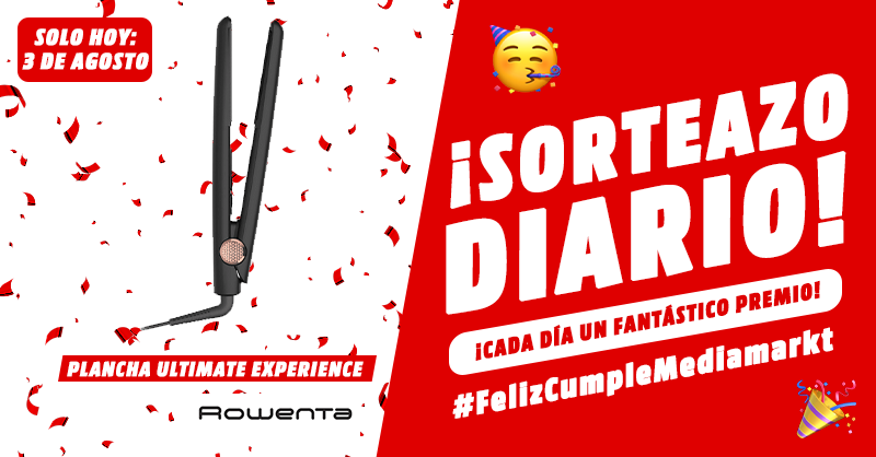 MediaMarkt España auf Twitter: „🥳 Empezamos la semana SORTEANDO 1  producto🔝cada día🎂 ‼️Hoy una Plancha de pelo Rowenta Ultimate Experience‼️  1️⃣ Síguenos 2️⃣ Haz retweet y menciona usando #FelizCumpleMediaMarkt a 2  amig@s