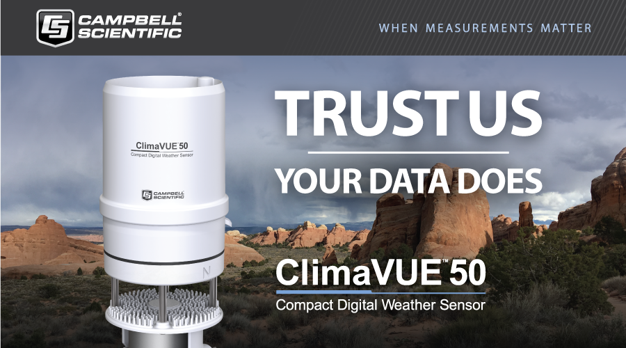 campbellsci_eu's tweet photo. The #ClimaVUE50 is the new all-in-one sensor that you can trust. The sensor doesn’t require sensor configuration and features an integrated tilt sensor that assures accurate #measurements over time. Learn more: https://t.co/PABX8cEHp6. #WhenMeasurementsMatter, trust #CampbellSci. https://t.co/6J81u2cJJQ