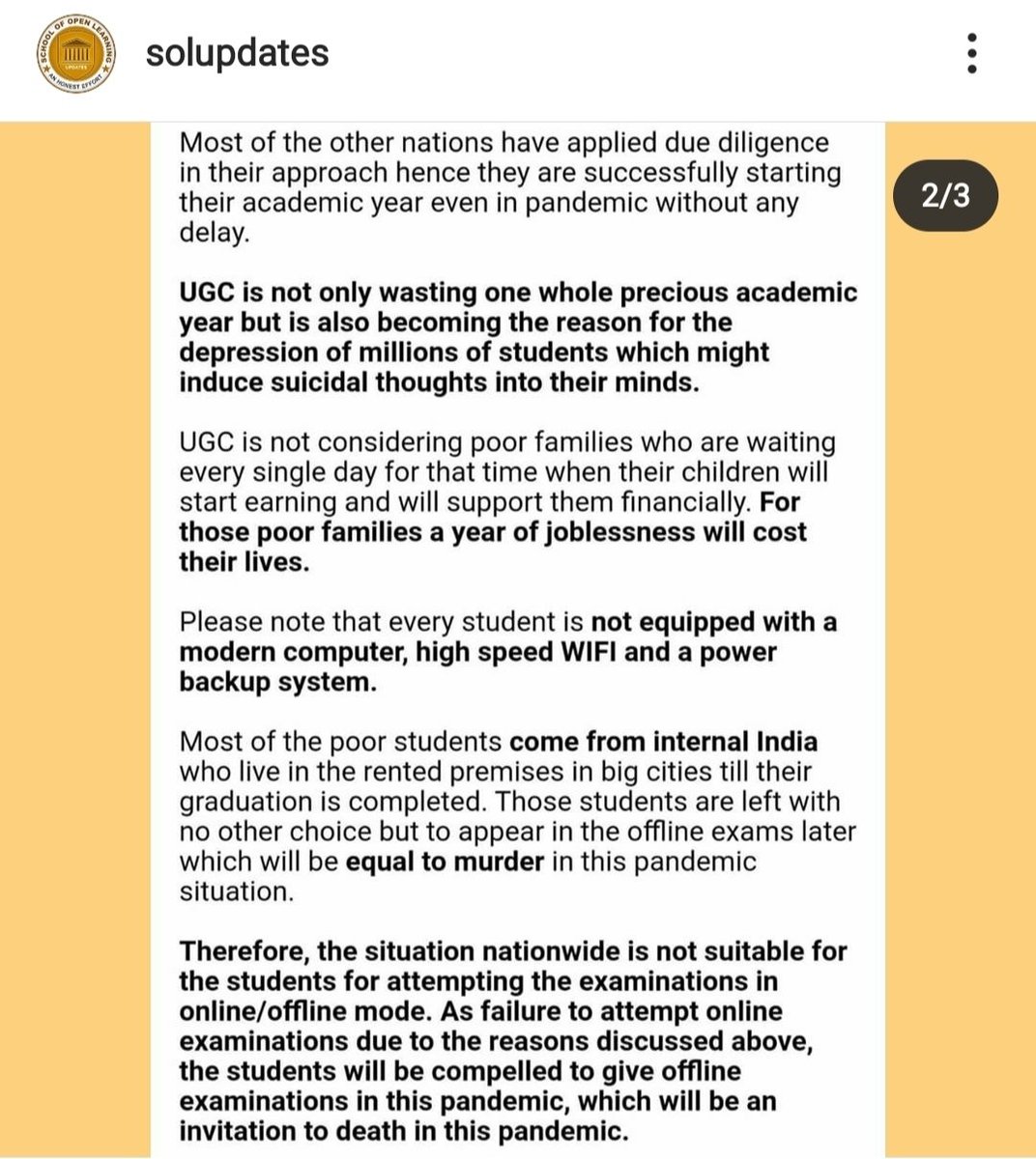 rohitpal820's tweet photo. #ugc
#PromoteFinalYearStudents 
@advocate_alakh 
@LiveLawIndia 
#duagainstonlineexams
#SupremeCourt
#rameshpokhriyalnishank #PMOfIndia https://t.co/LmWpDeniYu