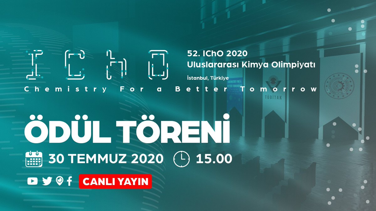 🧪 52. Uluslararası Kimya Olimpiyatı Ödül Töreni <a href="/Tubitak/">TÜBİTAK</a> sosyal medya hesaplarında yarın canlı yayında olacak.

🌎60 Ülke
🥼235 Genç Bilim İnsanı

IChO 2020, daha iyi bir gelecek için ilk kez çevrimiçi olarak bir araya geliyor!

🗓️30.07.2020
🕒15.00