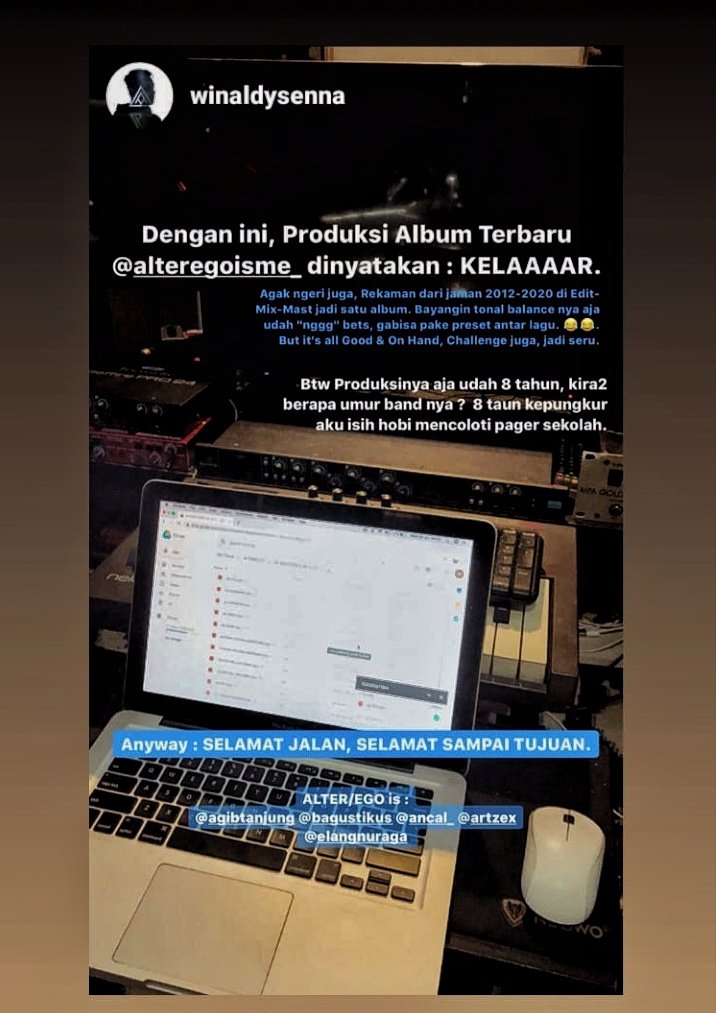 agibtanjung_'s tweet photo. alhamdulillah @alterego_isme wis rampung materi albume, cihuy!

digarap sejak 2012 hingga kini wouwooooo. delapan tahun sudah wouwooooo~

sengkyu verimas @winaldysenna
mixing masteringmu ora umum!

NAH, TERUS PIYE IKI, RILISE NJUK KEPIYE YA. BINGUNG HAMBA https://t.co/8jl4d1zJJt